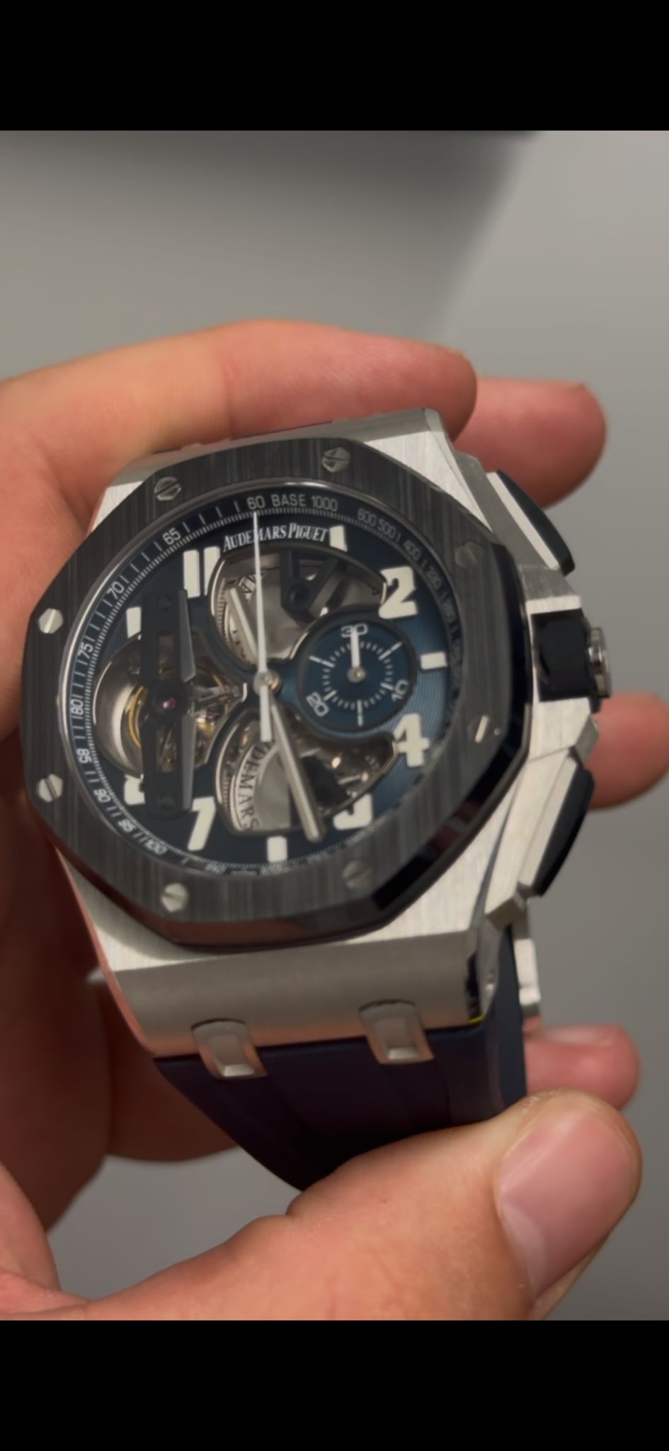 Audemars Piguet Royal Oak Offshore Tourbillon Chronograph Platinum 44 MM - Blue Rubber Strap - Skeleton Blue Dial - 26388PO.OO.D027CA.01