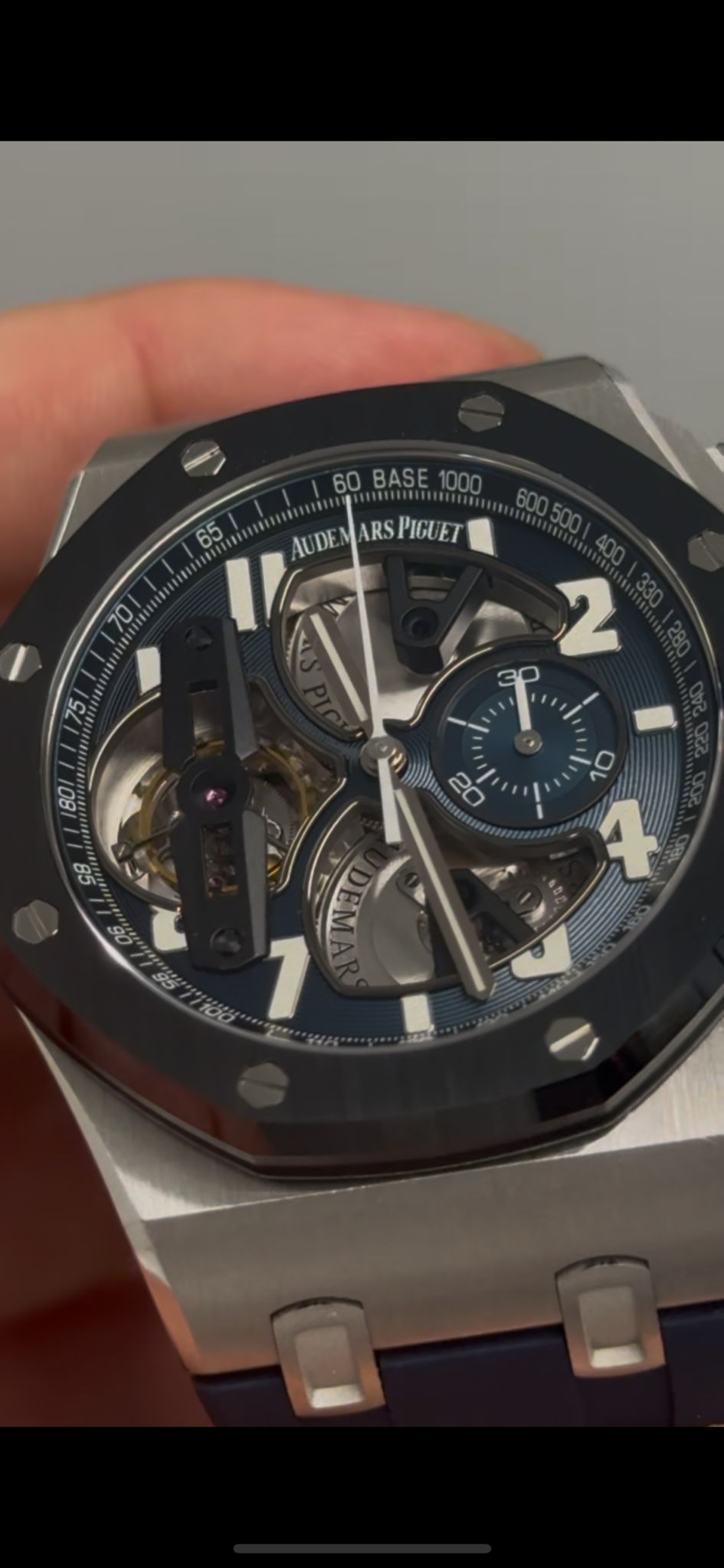 Audemars Piguet Royal Oak Offshore Tourbillon Chronograph Platinum 44 MM - Blue Rubber Strap - Skeleton Blue Dial - 26388PO.OO.D027CA.01