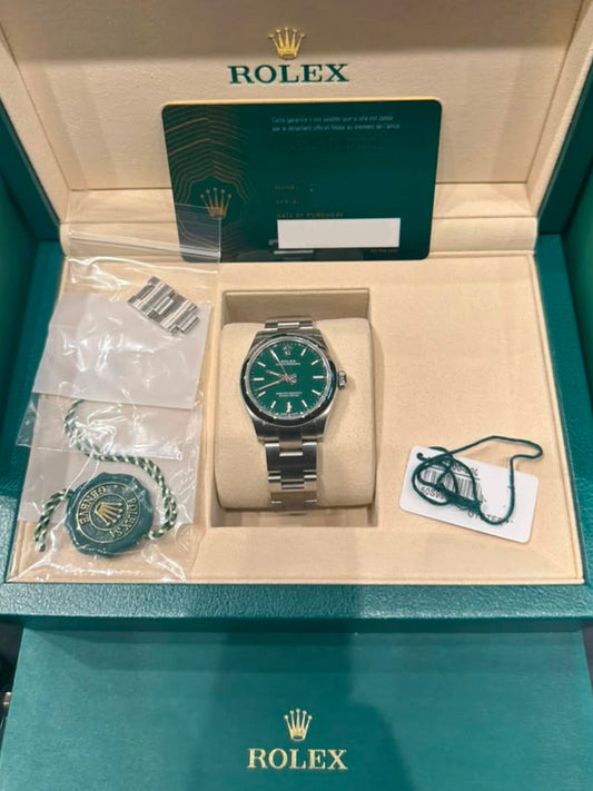 Rolex Stainless Steel Oyster Perpetual no date Watch - 31 MM - Oyster Bracelet - Green Dial - 277200-0006