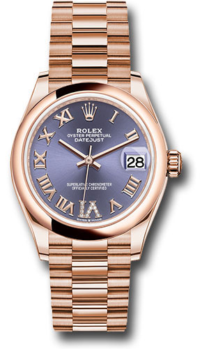 Rolex Everose Gold Datejust - 31 MM - President Bracelet - Domed Bezel - Aubergine Diamond Six Dial - 278245 aubdr6p nyc watcher nyc watches