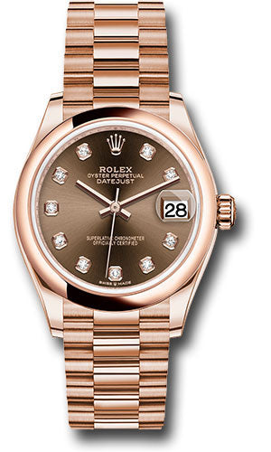Rolex Everose Gold Datejust - 31 MM - President Bracelet - Domed Bezel - Chocolate Diamond Dial - 278245 chodp
