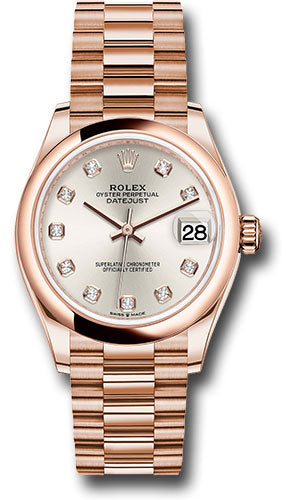 Rolex Everose Gold Datejust - 31 MM - President Bracelet - Domed Bezel - Silver Diamond Dial - 278245 sdp