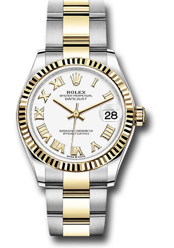 Rolex Steel and Yellow Gold Datejust - 31 MM - Oyster Bracelet - Fluted Bezel - White Roman Dial - 278273wrfo
