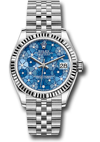 Rolex Steel and White Gold Datejust - 31 MM - Jubilee Bracelet - Fluted Bezel - Azzurro Blue Floral Motif Diamond Dial - 278274 azflomdj