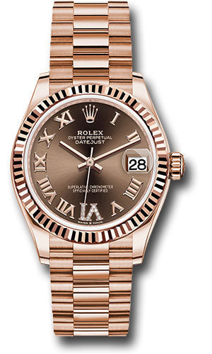 Rolex Everose Gold Datejust - 31 MM - President Bracelet - Fluted Bezel - Chocolate Diamond Six Dial - 278275 chodr6p