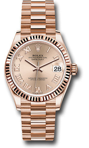 Rolex Everose Gold Datejust - 31 MM - President Bracelet - Fluted Bezel - Rosé Roman Dial - 278275 rsrp