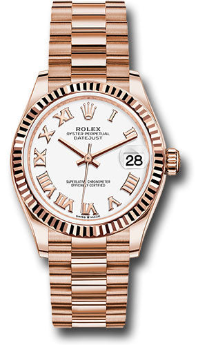 Rolex Everose Gold Datejust - 31 MM - President Bracelet - Fluted Bezel - White Roman Dial - 278275 wrp
