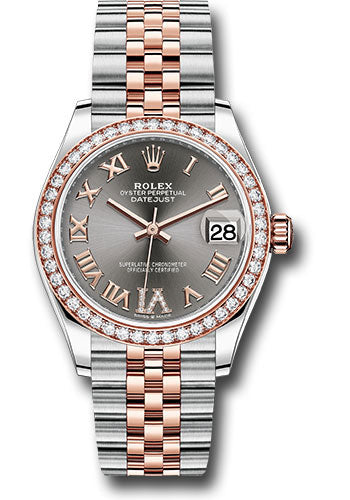 Rolex Steel and Everose Gold Datejust - 31 MM - Jubilee Bracelet - 46 Diamond Bezel - Dark Rhodium Diamond Roman VI Dial - 278381RBR dkrhdr6j