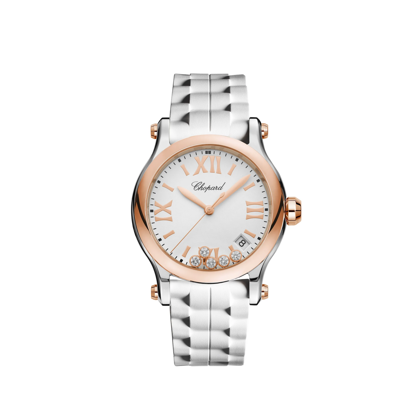 Chopard Happy Sport Stainless Steel and Rose Gold 36 MM - Stainless Steel Bracelet - Diamond Bezel - White Diamond Dial - 278582-6001