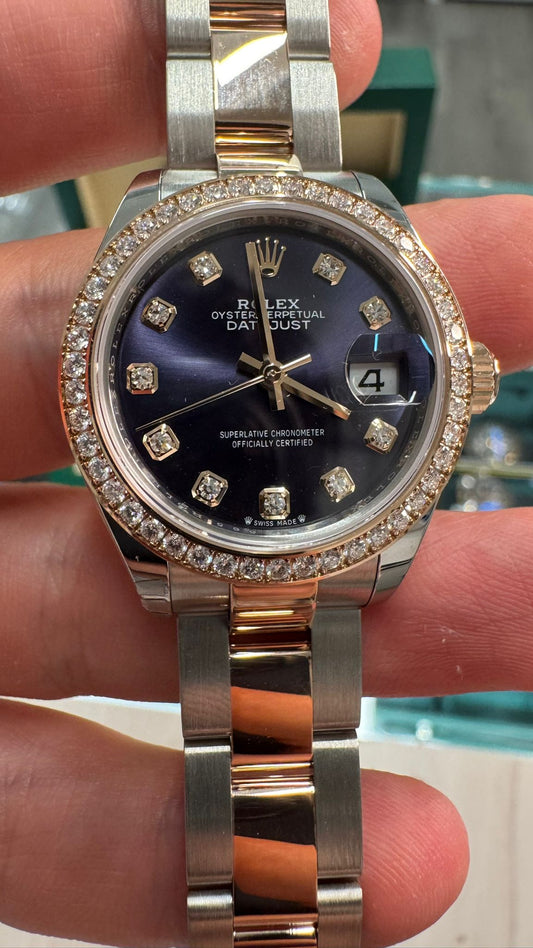 Rolex Lady-Datejust - 28 MM - Stainless Steel and Rose Gold - Oyster Bracelet - Diamond Bezel - Aubergine Diamond Dial - 279381RBR