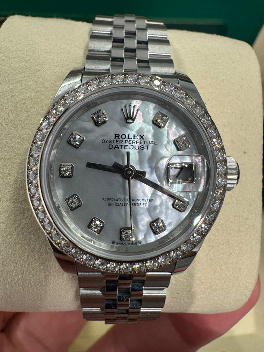 Rolex Lady-Datejust Stainless Steel and White Gold - 28 MM - Jubilee Bracelet - Diamond Bezel - Mother of Pearl Diamond Dial - 279384RBR-0011
