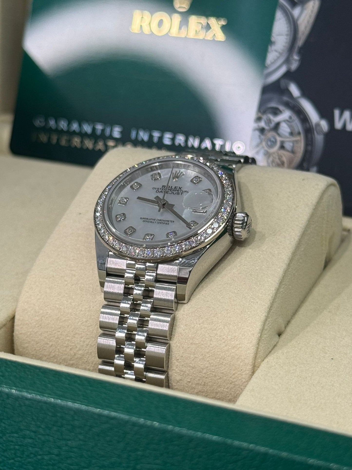 Rolex Lady-Datejust Stainless Steel and White Gold - 28 MM - Jubilee Bracelet - Diamond Bezel - Mother of Pearl Diamond Dial - 279384RBR-0011