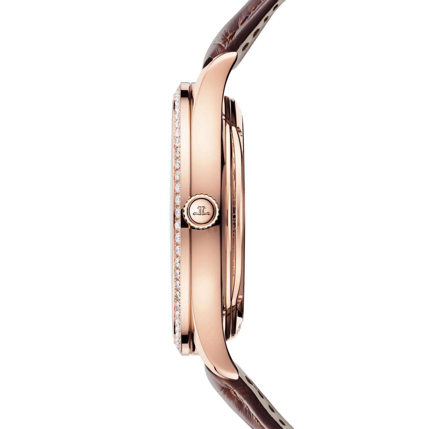 JLC - Master Ultra Thin Tourbillon - 40 MM - Pink Gold - Eggshell Beige Dial - Diamond Bezel - Brown Leather Strap - Q1682401