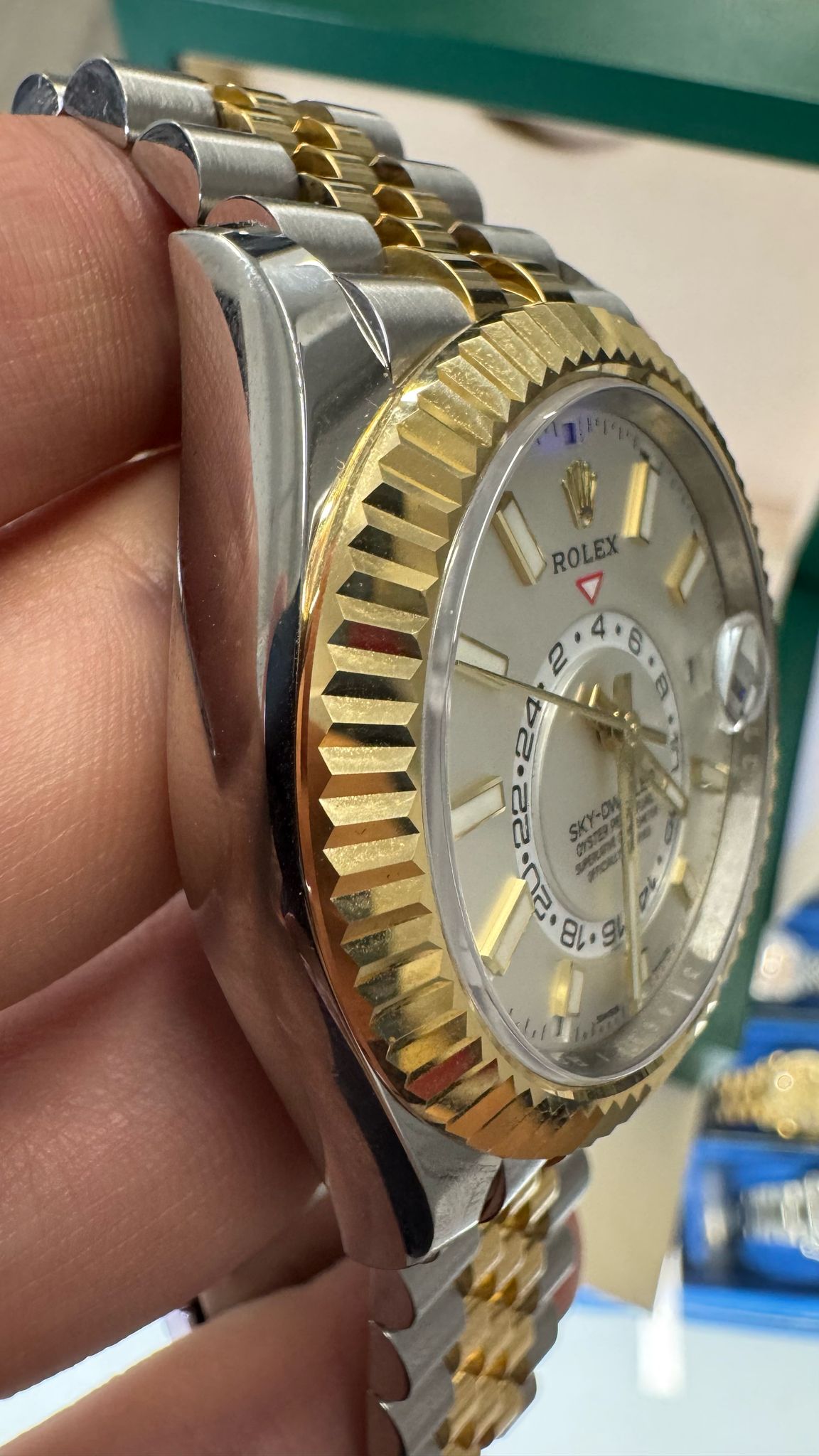 Rolex Stainless Steel and Yellow Gold Sky Dweller Watch - 42 MM - Jubilee Bracelet - Fluted Ring Command Bezel - White Index Dial - 336933 wij