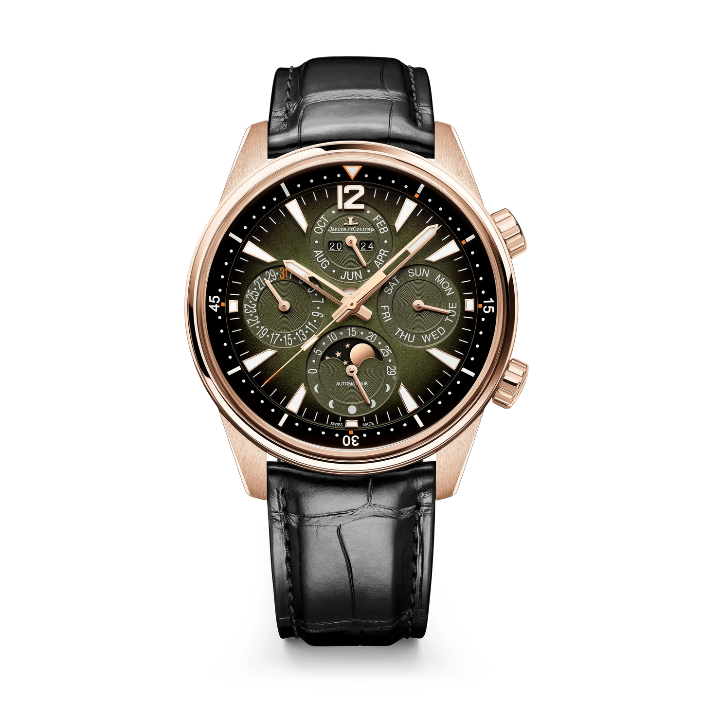 JLC - Polaris Perpetual Calendar - 42 MM - Pink Gold - Shaded Green Dial - Green Rubber Strap - Q908263J