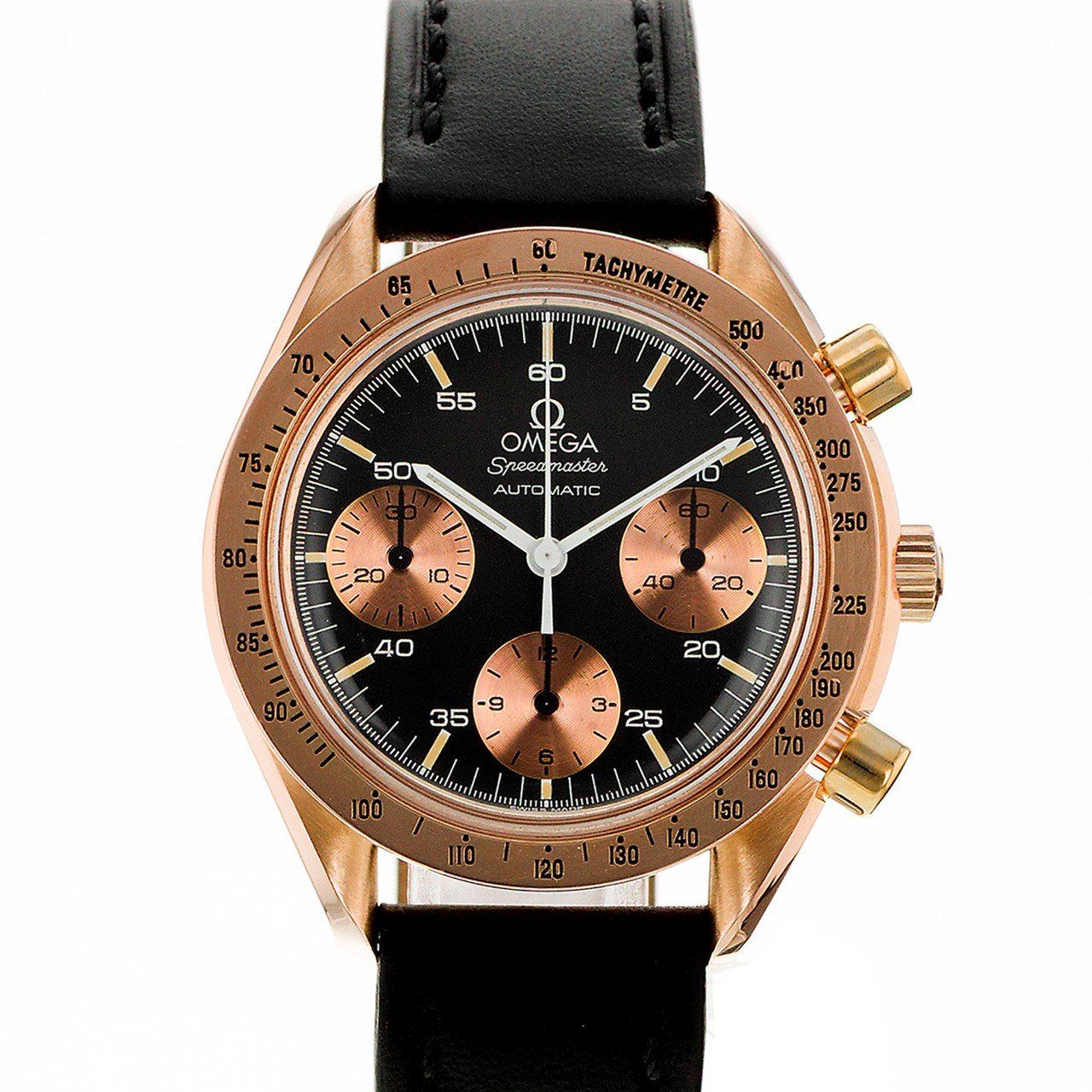 Omega Speedmaster Rose Gold 38 MM - Leather Bracelet - Black Dial - 3613.50