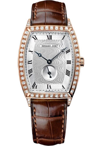 Breguet Héritage Rose Gold 29.6 MM - Brown Leather Strap - Diamond Bezel - Silver Dial - 3661BR/12/984/DD00