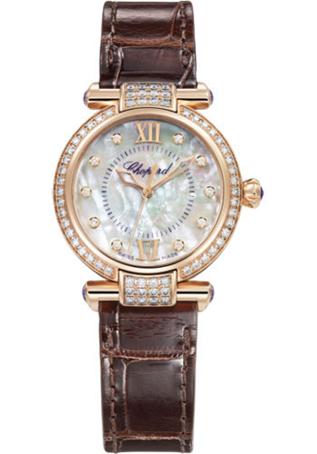 Chopard Imperiale Rose Gold 29 MM - Brown Leather Strap - Diamond Bezel - Mother-of-Pearl Dial - 384319-5010