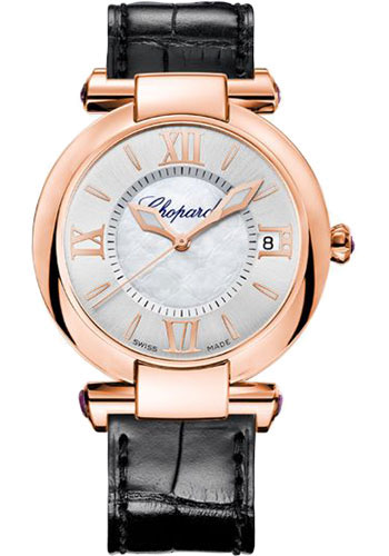 Chopard Imperiale Rose Gold 36 MM - Black Leather Strap - Silver Dial - 384822-5001