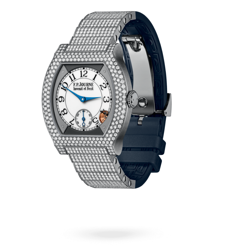 F.P. Journe Elégante Titanium with 12 rows of diamonds and set bracelet Titanium 40 x 35 MM - Titanium Diamond Bracelet And Blue Rubber Strap - Diamond Bezel - White Dial - Titanium with 12 rows of diamonds and set bracelet nyc watcher nyc watches