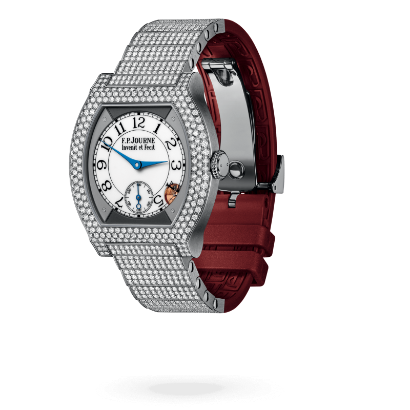F.P. Journe Elégante Titanium with 12 rows of diamonds and set bracelet Titanium 40 x 35 MM - Titanium Diamond Bracelet And Red Rubber Strap - Diamond Bezel - White Dial - Titanium with 12 rows of diamonds and set bracelet nyc watcher nyc watches