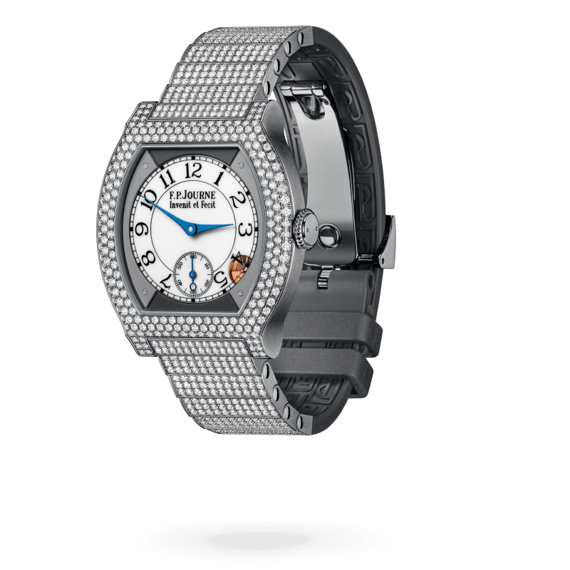 F.P. Journe Elégante Titanium with 12 rows of diamonds and set bracelet Titanium 40 x 35 MM - Titanium Diamond Bracelet And Grey Rubber Strap - Diamond Bezel - White Dial - Titanium with 12 rows of diamonds and set bracelet nyc watcher nyc watches