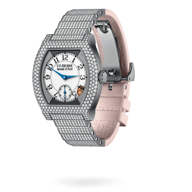 F.P. Journe Elégante Titanium with 12 rows of diamonds and set bracelet Titanium 40 x 35 MM - Titanium Diamond Bracelet And Pink Rubber Strap - Diamond Bezel - White Dial - Titanium with 12 rows of diamonds and set bracelet nyc watcher nyc watches