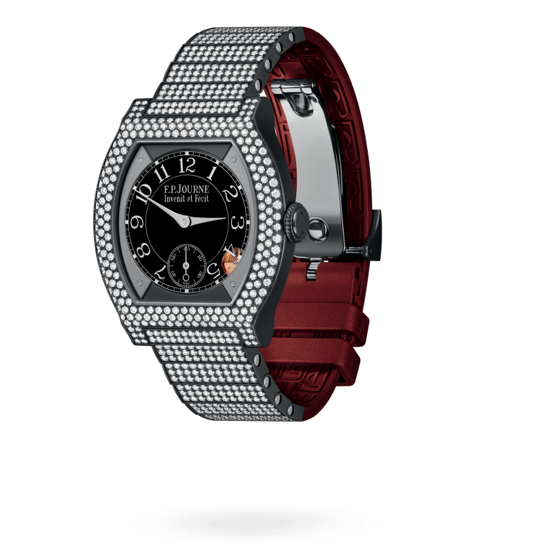 F.P. Journe Elégante Titanium Titalyt® with 12 rows of diamonds and set bracelet 40 x 35 MM - Titanium Diamond Red Rubber Strap - Diamond Bezel - Black Dial - Titalyt® with 12 rows of diamonds and set bracelet nyc watcher nyc watches