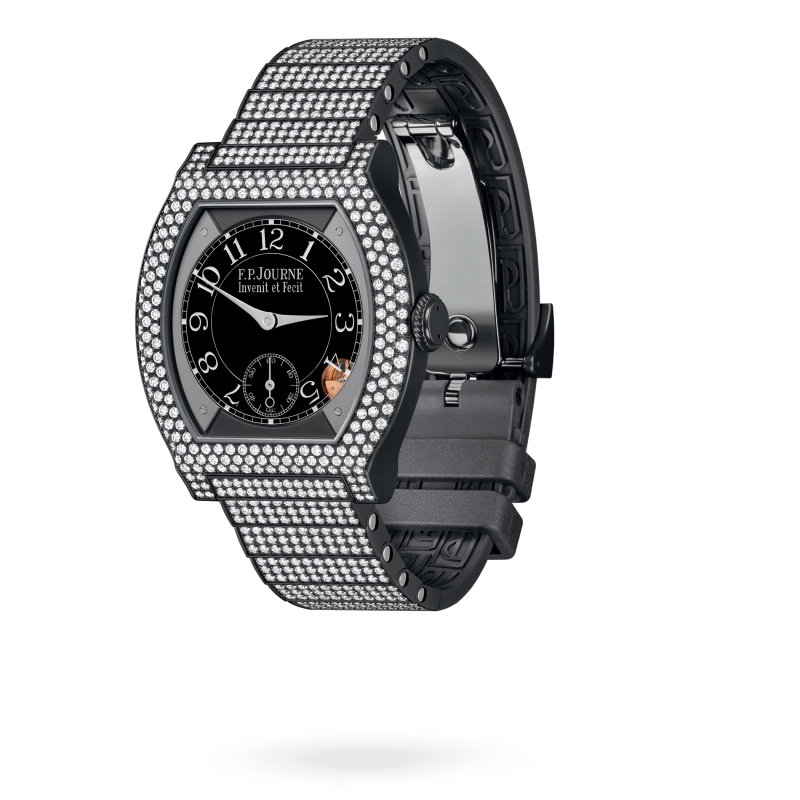 F.P. Journe Elégante Titanium Titalyt® with 12 rows of diamonds and set bracelet 40 x 35 MM - Titanium Diamond Grey Rubber Strap - Diamond Bezel - Black Dial - Titalyt® with 12 rows of diamonds and set bracelet nyc watcher nyc watches