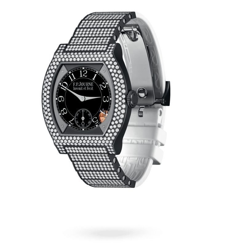 F.P. Journe Elégante Titanium Titalyt® with 12 rows of diamonds and set bracelet 40 x 35 MM - Titanium Diamond White Rubber Strap - Diamond Bezel - Black Dial - Titalyt® with 12 rows of diamonds and set bracelet nyc watcher nyc watches