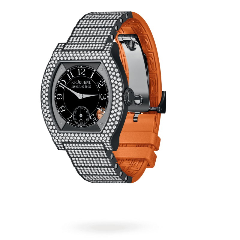 F.P. Journe Elégante Titanium Titalyt® with 12 rows of diamonds and set bracelet 40 x 35 MM - Titanium Diamond Orange Rubber Strap - Diamond Bezel - Black Dial - Titalyt® with 12 rows of diamonds and set bracelet nyc watcher nyc watches