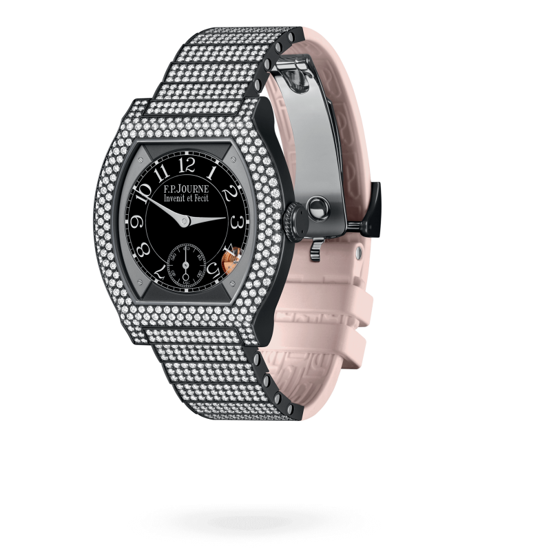 F.P. Journe Elégante Titanium Titalyt® with 12 rows of diamonds and set bracelet 40 x 35 MM - Titanium Diamond Rose Rubber Strap - Diamond Bezel - Black Dial - Titalyt® with 12 rows of diamonds and set bracelet nyc watcher nyc watches