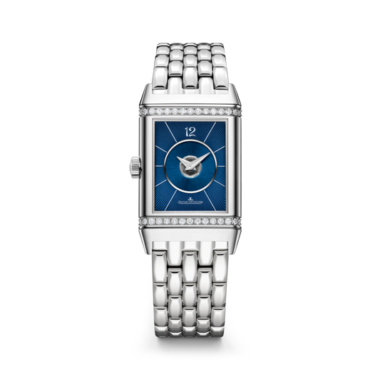 JLC - Reverso Classic Duetto - 40 MM x 24.4 MM - Stainless Steel - Silvered-Gray/Blue Dial - Diamond-Set Case - Stainless Steel Bracelet - Q2578181