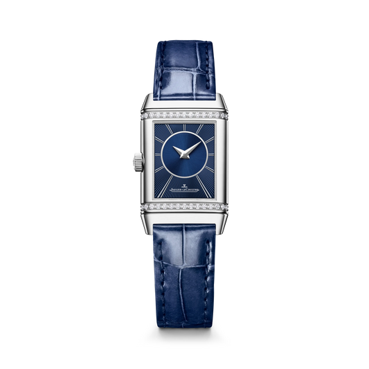 JLC - Reverso Classic Duetto - 34.2 MM x 21 MM - Stainless Steel - Silvered-Gray/Blue Dial - Blue Leather Strap - Q2668443