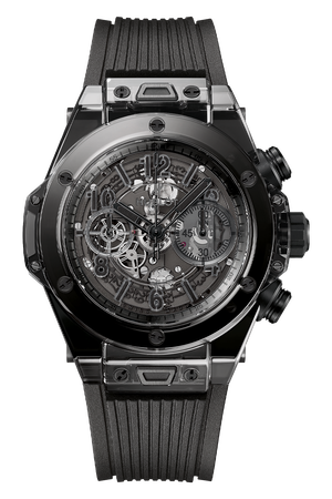 Hublot Big Bang Unico All Black Sapphire - 45 MM - Black Rubber Strap - Black Skeleton Dial - 411.JB.4901.RT