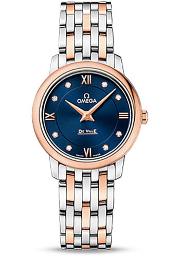 Omega De Ville Stainless Steel and Rose Gold 27.5 MM - Stainless Steel and Rose Gold Bracelet - Blue Diamond Dial - 424.20.27.60.53.001 nyc watcher nyc watches