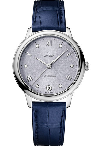 Omega De Ville Stainless Steel 34 MM - Blue Leather Strap - Lavender Blue Dial - 434.13.34.20.53.001