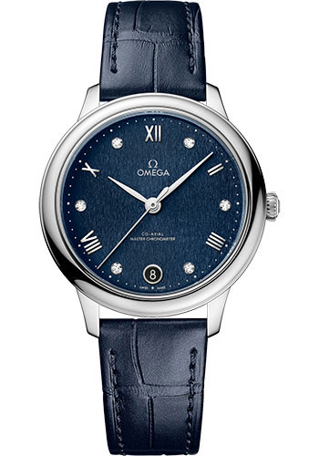 Omega De Ville Stainless Steel 34 MM - Blue Leather Strap - Blue Dial - 434.13.34.20.53.002