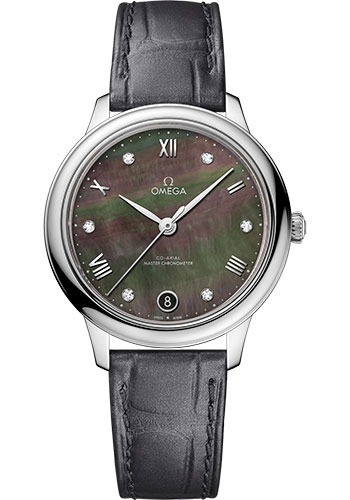 Omega De Ville Stainless Steel 34 MM - Dark Grey Leather Strap - Grey Dial - 434.13.34.20.57.001