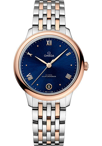 Omega De Ville Rose Gold and Stainless Steel 34 MM - Rose Gold and Stainless Steel Bracelet - Blue Dial - 434.20.34.20.03.001