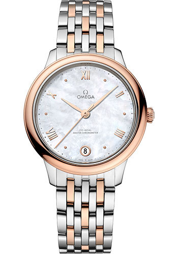 Omega De Ville Rose Gold and Stainless Steel 34 MM - Rose Gold and Stainless Steel Bracelet - White Mother-Of-Pearl Dial - 434.20.34.20.05.001