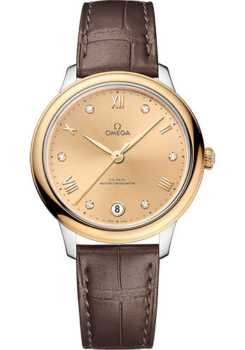 Omega De Ville Yellow Gold and Stainless Steel 34 MM - Brown Leather Strap - Yellow Gold Dial - 434.23.34.20.58.001