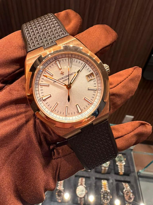 Vacheron Constantin Overseas Pink Gold 41MM - Brown Leather Strap - Silver Dial - 4500V/000R-B127