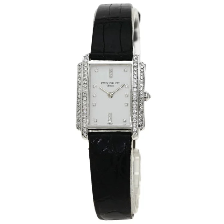 Patek Philippe Gondolo - 29 MM - White Gold and Diamonds - White Diamond Dial - Leather Strap - 4825/100G