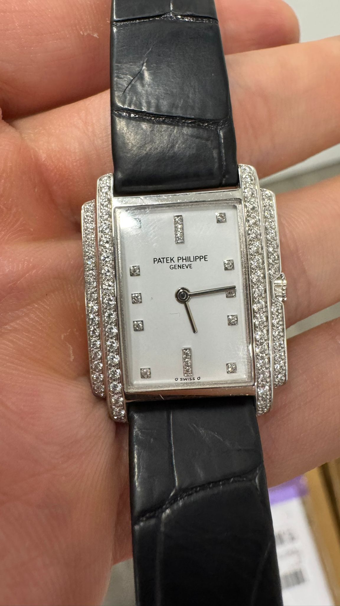 Patek Philippe Gondolo - 29 MM - White Gold and Diamonds - White Diamond Dial - Leather Strap - 4825/100G