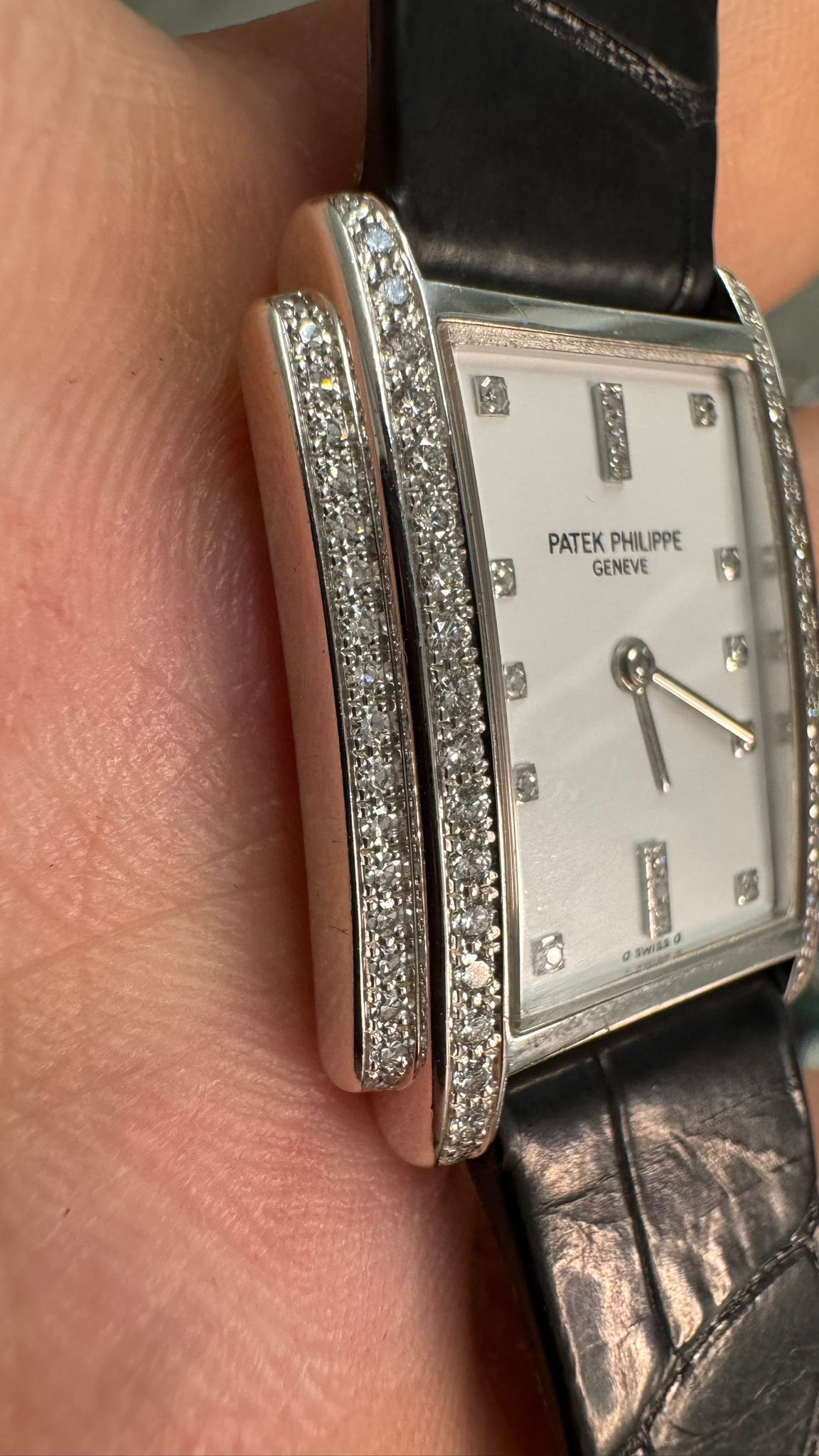 Patek Philippe Gondolo - 29 MM - White Gold and Diamonds - White Diamond Dial - Leather Strap - 4825/100G