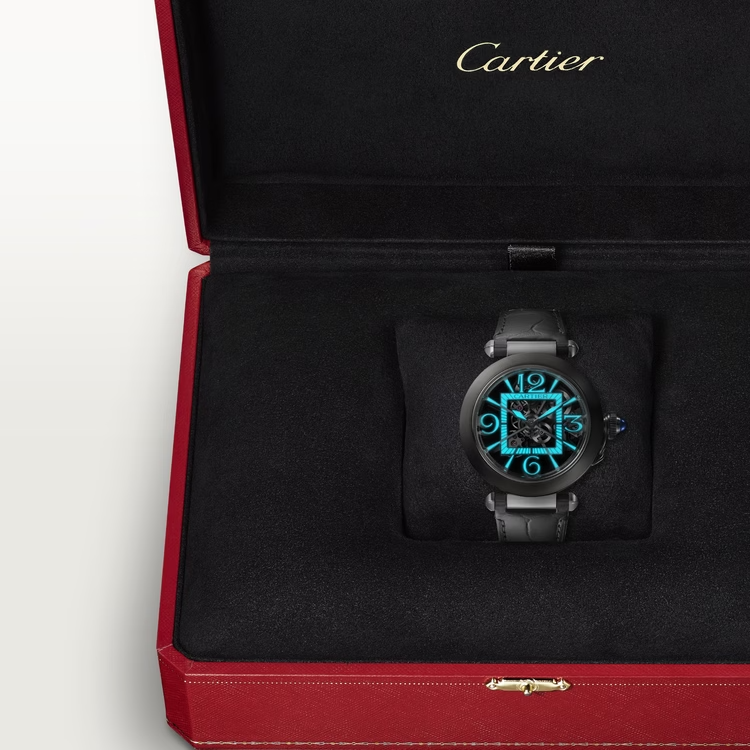 Cartier Pasha de Cartier Steel 41 MM - Dark Gray Alligator Leather Strap - Second Black Alligator Leather Strap - Skeleton Dial - WHPA0017