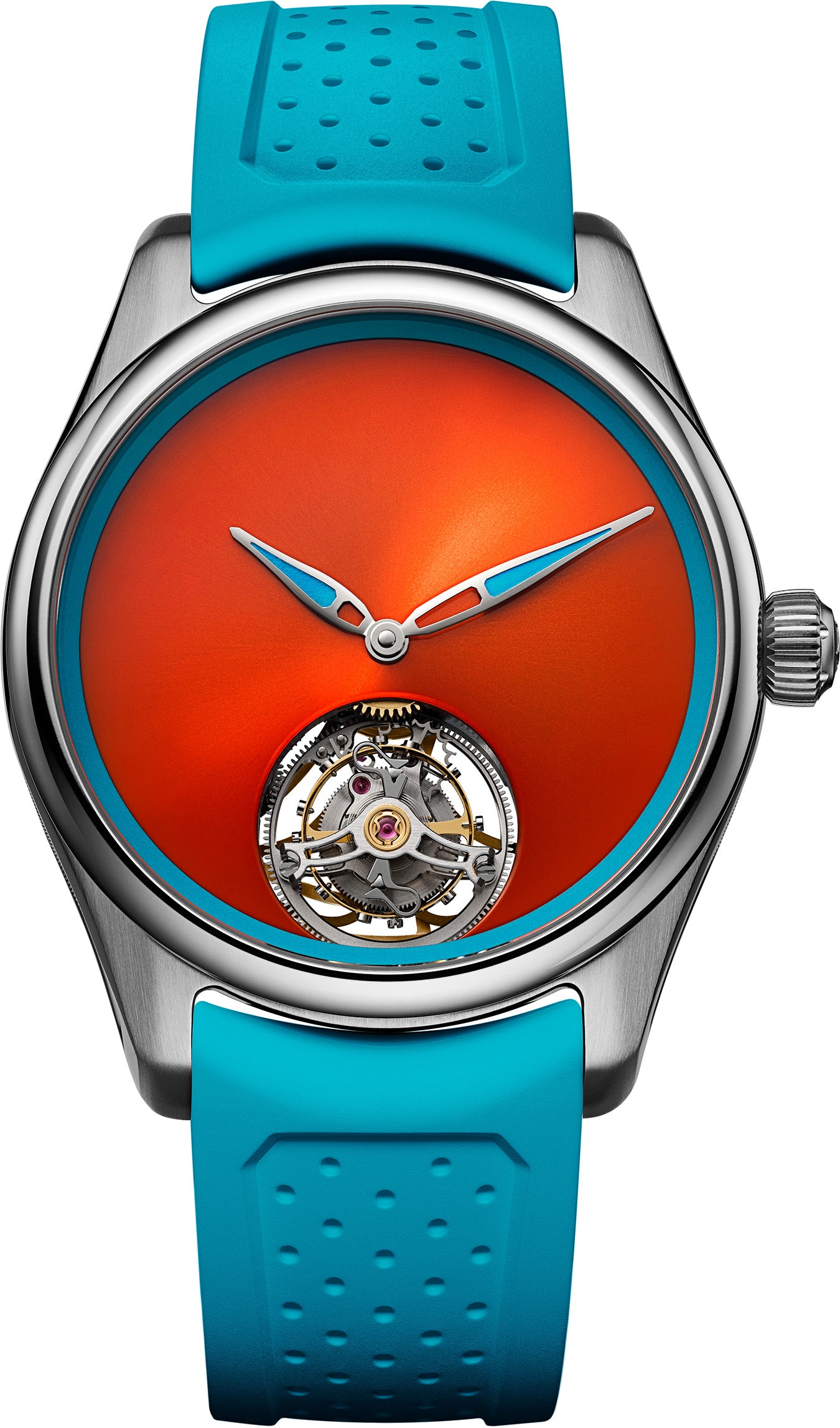 H. Moser & Cie Pioneer Tourbillon Spiced Aqua - Stainless Steel - 40 MM - Rubber Strap - Orange Fumé Dial - 3805-1200