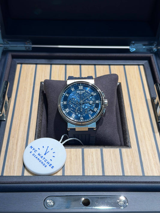 Breguet Marine Chronograph White Gold 42.3 MM - Blue Rubber Strap - Blue Dial - 5527BB/Y2/5WV