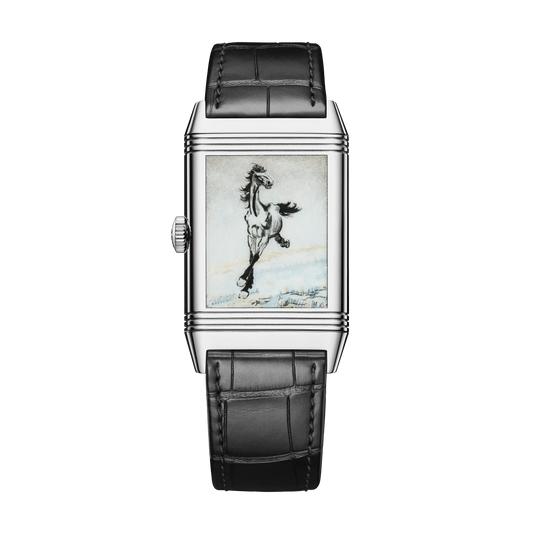 JLC - Reverso Tribute Enamel Xu Beihong Running Horse - Limited Edition - 45.6 MM x 27.4 MM - White Gold - Green Guilloché Enamel Dial - Black Leather Strap - Q39334B3